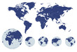 World map with earth globes
