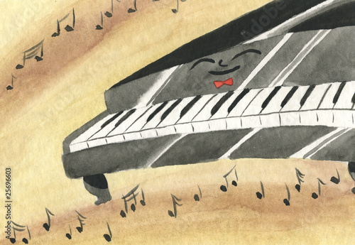 Illustration: Pianoforte felice con note e musica Pianoforte felice con note e musica
