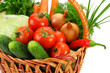 Basket with vegetables, close-up, isolated on white