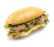 Footlong ham & swiss submarine sandwich isolated on white