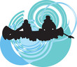 Tourists in canoe kayaking across the river.
