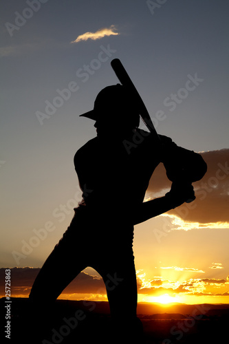 Photo: Silhouette baseball ready to swing sunset Silhouette baseball ready to swing sunset