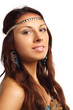 Portrait of beautiful woman gold heandband