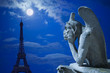 Notre Dame Chimera and Eiffel tower under the moon of Paris Notre Dame Chimera and Eiffel tower under the moon of Paris