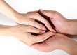 Photo: Woman and man hands togather isolated on white background Woman and man hands togather isolated on white background