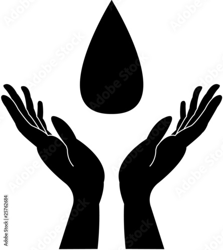 Caring hands and water or blood drops illustration - vector