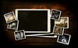 Scrap-booking  background on dark wood