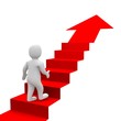 Illustration: Man and red stairs. 3d rendered illustration. Man and red stairs. 3d rendered illustration.