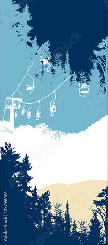 Vector: winter time mountain & Platter lift label winter time mountain & Platter lift label