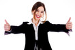 Business women showing thumbs up