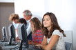 Closeup of young student sitting in class