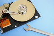 pc hardrive and wrench, computer repair
