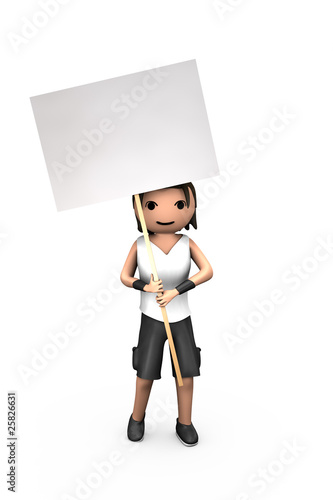 Illustration: Young White 3D Guy Holding Blank Protest Sign Young White 3D Guy Holding Blank Protest Sign