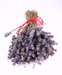 Bunch of dried lavender tied with a red string on white Bunch of dried lavender tied with a red string on white