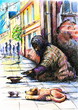 Illustration: Beggar with dog. Beggar with dog.