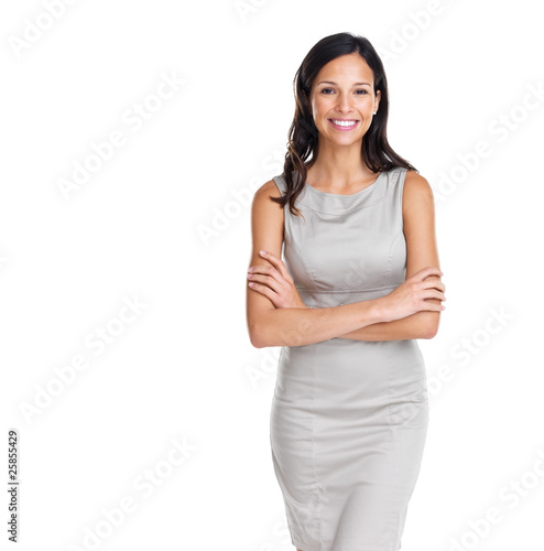 Foto: European woman standing against white background European woman standing against white background