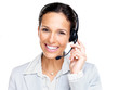 Image : Confident young female customer service agent with headset