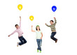 Three children flying with balloon inflated Three children flying with balloon inflated