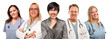 Young Multiethnic Woman with Doctors and Nurses Behind