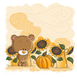 Little bear and pumpkin - halloween or thanksgiving card