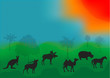 Vector: Vector illustration animals in the African savanna with trees Vector illustration animals in the African savanna with trees