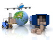 airliner with a globe and auto loader with boxes airliner with a globe and auto loader with boxes
