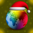 Christmas - Santa's Hat On Multicolor Earth Globe