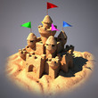 sand castle with beach toys