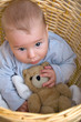 ängstliches Baby im Korb