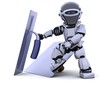 robot with plastering tools [hawk and trowel]