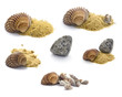 Collection of shells, stones and sand isolated on white Collection of shells, stones and sand isolated on white