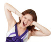 young screaming girl holding her head