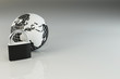 Earth with padlock on grey background