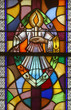 Baptism, Seven Sacraments, Stained glass church window Baptism, Seven Sacraments, Stained glass church window