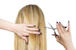Photo: Woman with blond hair and hairdresser's scissors Woman with blond hair and hairdresser's scissors