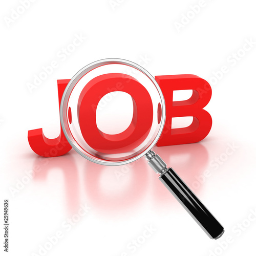 Illustration: job search icon - job 3d letters under the magnifier job search icon - job 3d letters under the magnifier