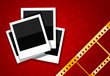 photo shots and gold film on red background