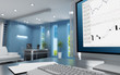 Workplace of the trader in modern cubicle with PC