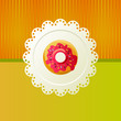 Donut on white napkin.