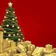 christmas tree isolated on red