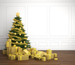 golden christmas tree in white rrom