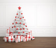 white and red christmas tree in empty room