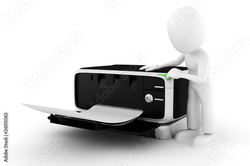 Illustration: 3d man printing some documents 3d man printing some documents