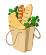 Paper bags with bread, cheese and greengrocery