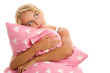 Young woman with pink pillow Young woman with pink pillow