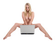 nude blonde with a laptop computer