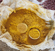 Close up of large bag of curry powder