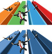 group of business people falling from chart