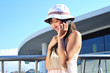 Little Chinese Asian girl on phone