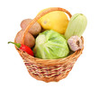 Little wicker with vegetables, isolated on white